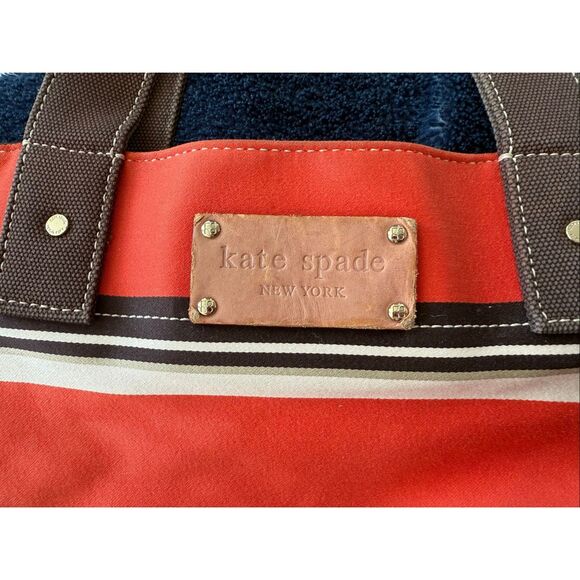 Kate Spade Y2K Canvas Tote Bucket Bag Red Brown - Picture 4 of 5